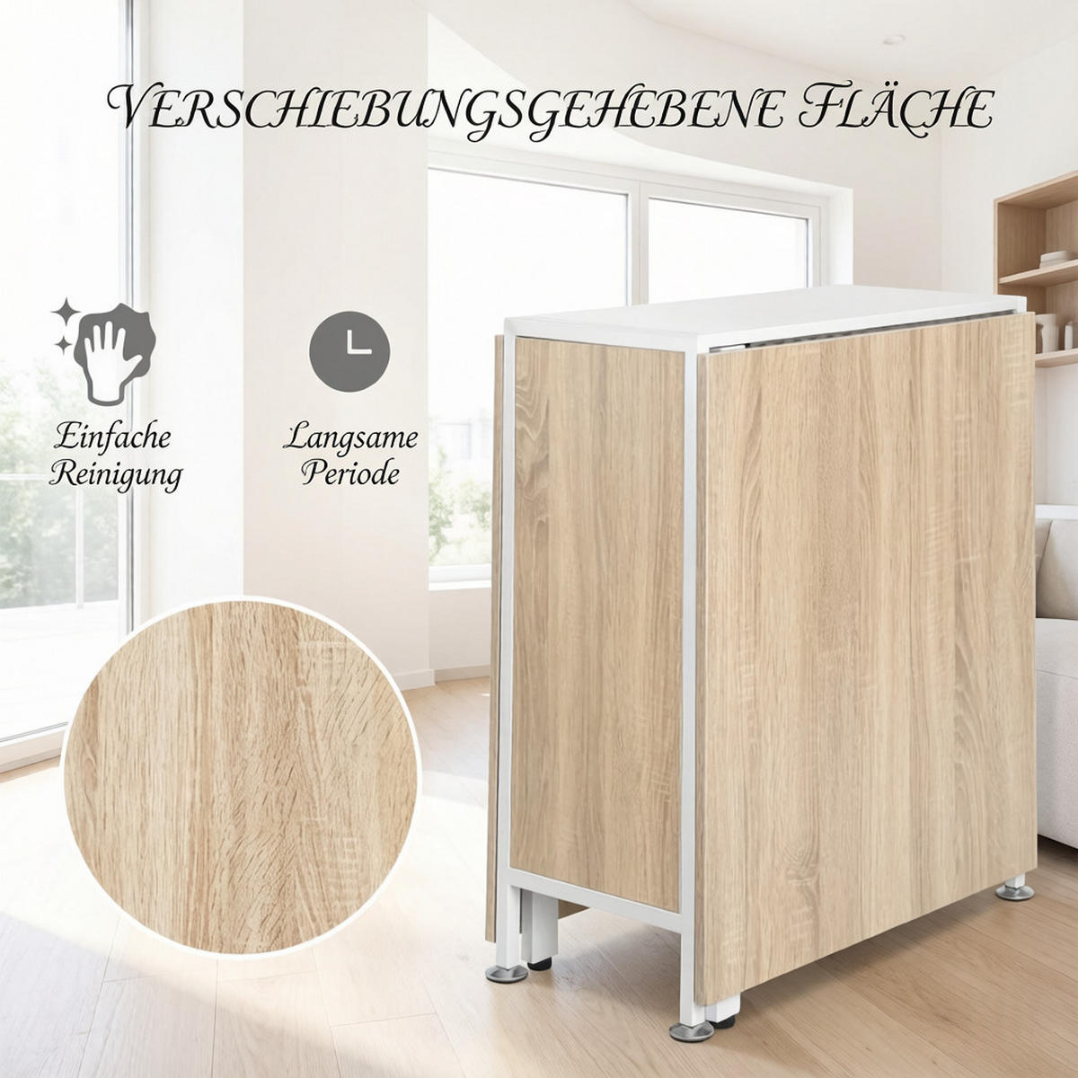 KLAPPTISCH 30-170/60/75 cm mit Ablagefach DE-39941 Eiche+Weiß - Eichefarben, Holzwerkstoff (62/169/75cm) - ComfortXL