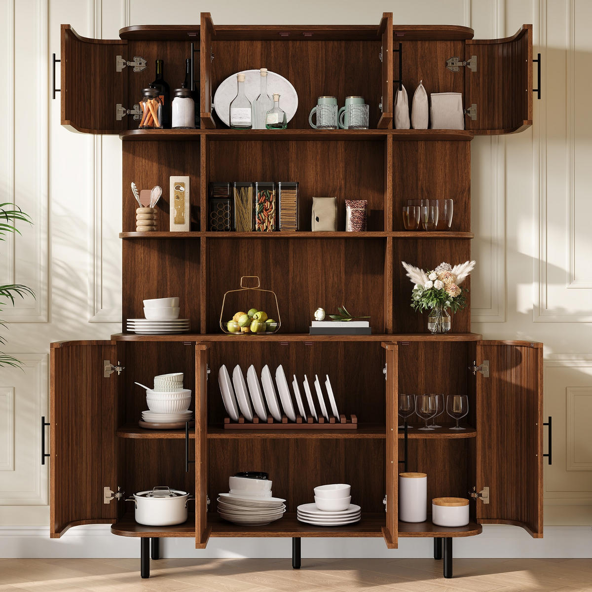 KÜCHENSCHRANK, Sideboard 8 Türen, 120/180/20 cm, MDF, SCHMALES DESIGN, für Wohnzimmer und Flur - Walnussfarben, Holzwerkstoff (20/180/120cm) - Rolipo
