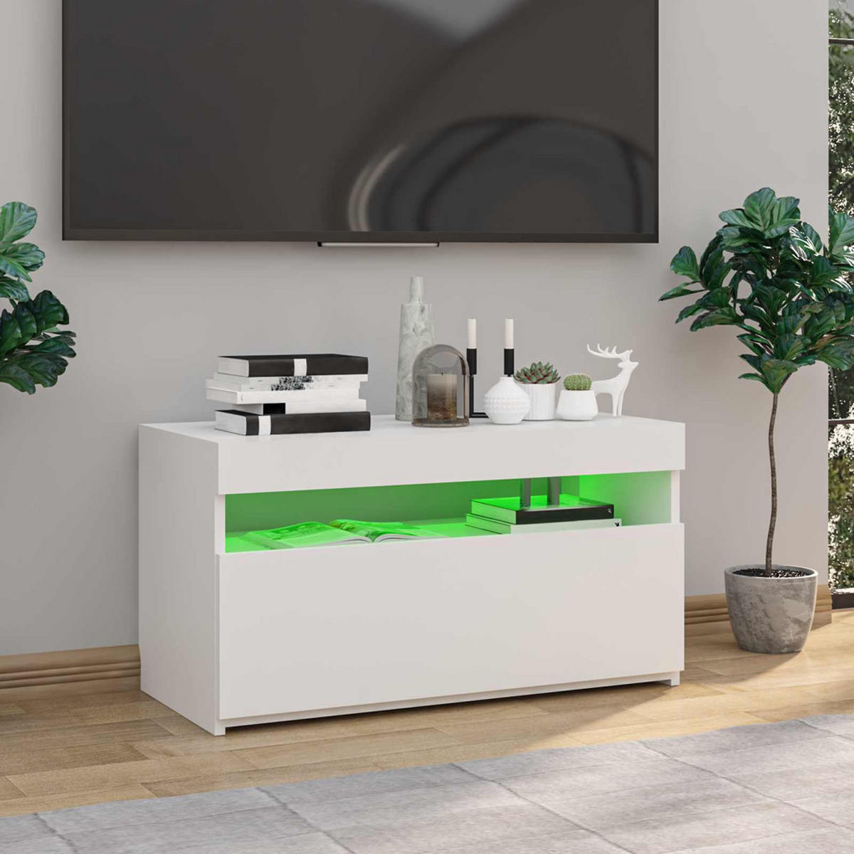 TV-SCHRANK Mit Led-Leuchten Weiss 75/35/40 Cm - Weiß, Holzwerkstoff (36.5/40/140cm) - vidaXL