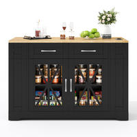 KÜCHENINSEL mit Klapptisch 120 x 40/65 x 92 cm MDF Black/Natural - Schwarz, Holz (65/92/120cm) - Beauniv
