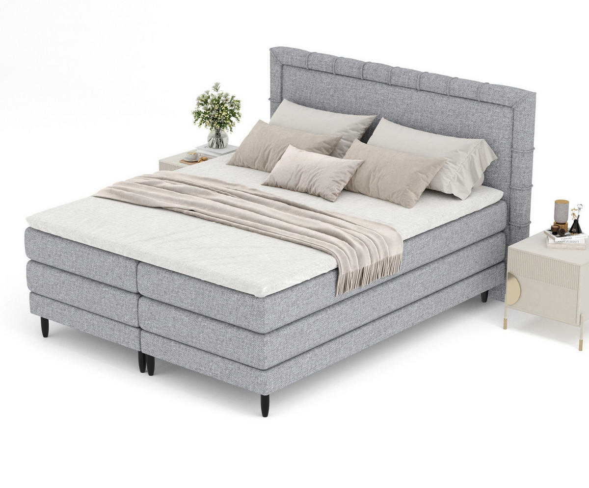 BOXSPRINGBETT Rimini Grau 200/200 cm mit Matratze und Topper - Schwarz/Grau, Holz/Holzwerkstoff (200/200cm) - Maison de Reve