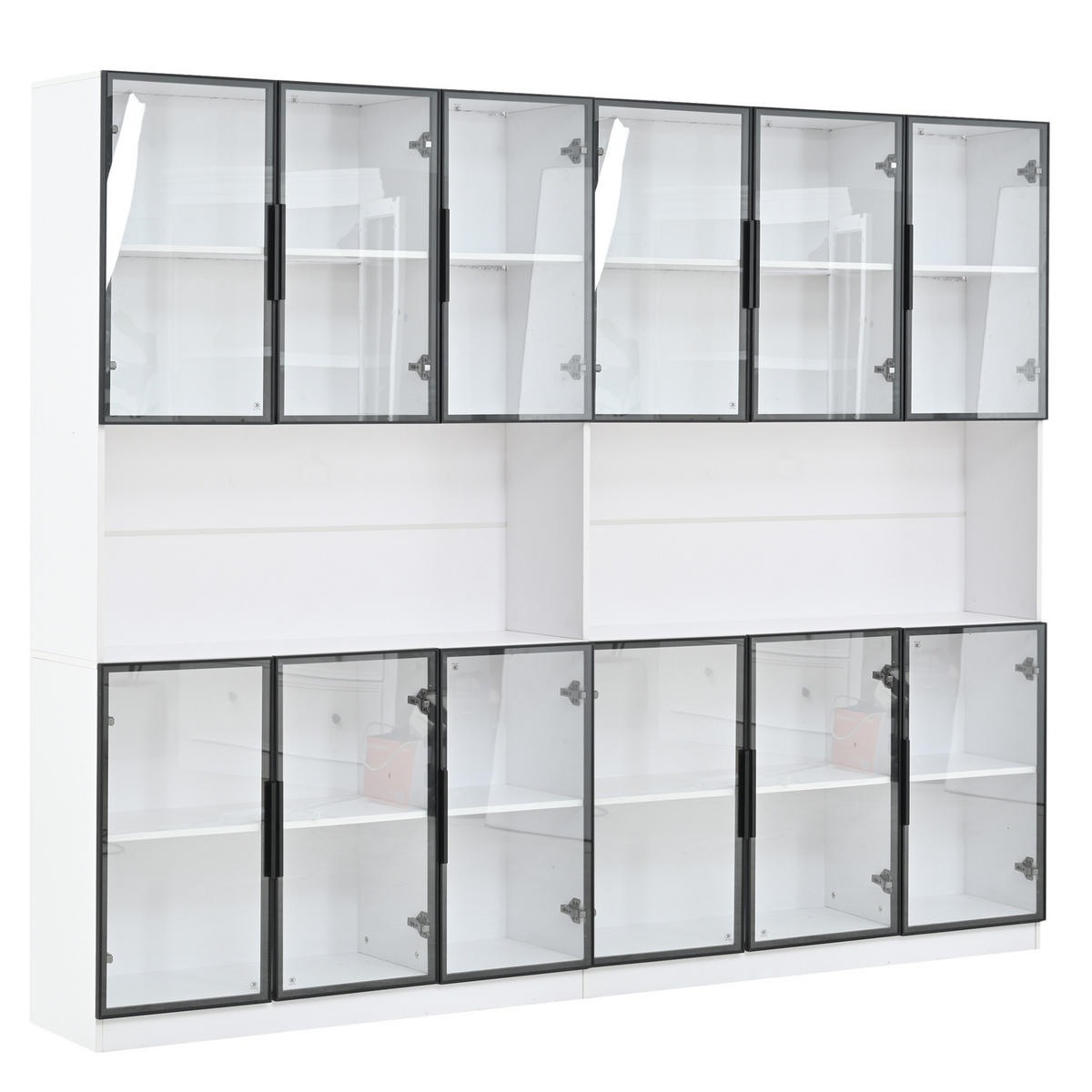 VITRINA 240/34/200 cm bijela od MDF-a i stakla s LED rasvjetom i 12 vrata - bijela, drvni materijal (240/200/34cm) - OKWISH