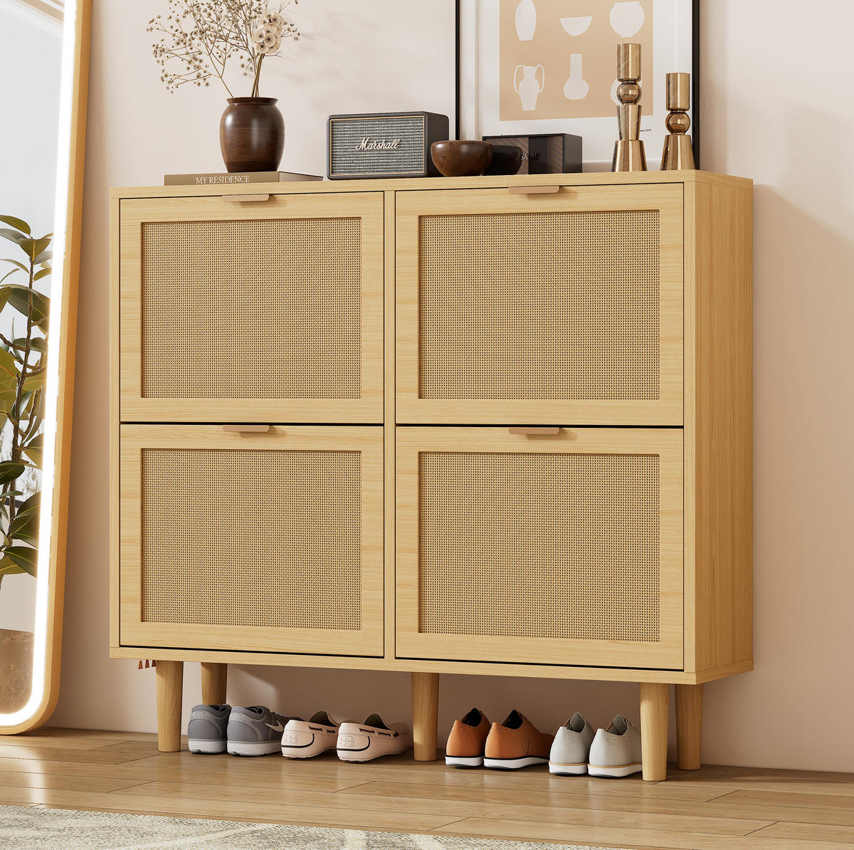 SCHUHSCHRANK 25/100/90 cm mit Klappfächern und verstellbaren Böden aus Spanplatte, helle Eiche - Naturfarben, Holzwerkstoff (100/90/25cm) - Redom