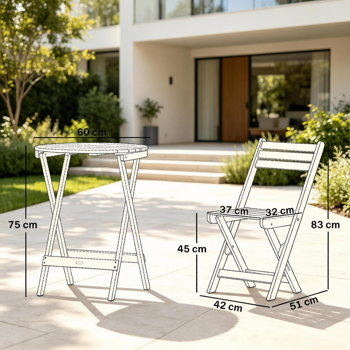 GARTENMÖBEL,KLAPPBAR 1 Tisch+2 Stühle - Beige, Holz - Vallsero