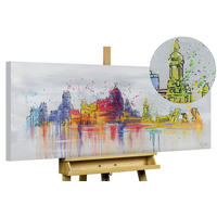 RUČNE MAĽOVANÝ AKRYLOVÝ OBRAZ 120/60 cm, sivý, krajinný motív - sivá, drevo/textil (120/60cm) - KUNSTLOFT