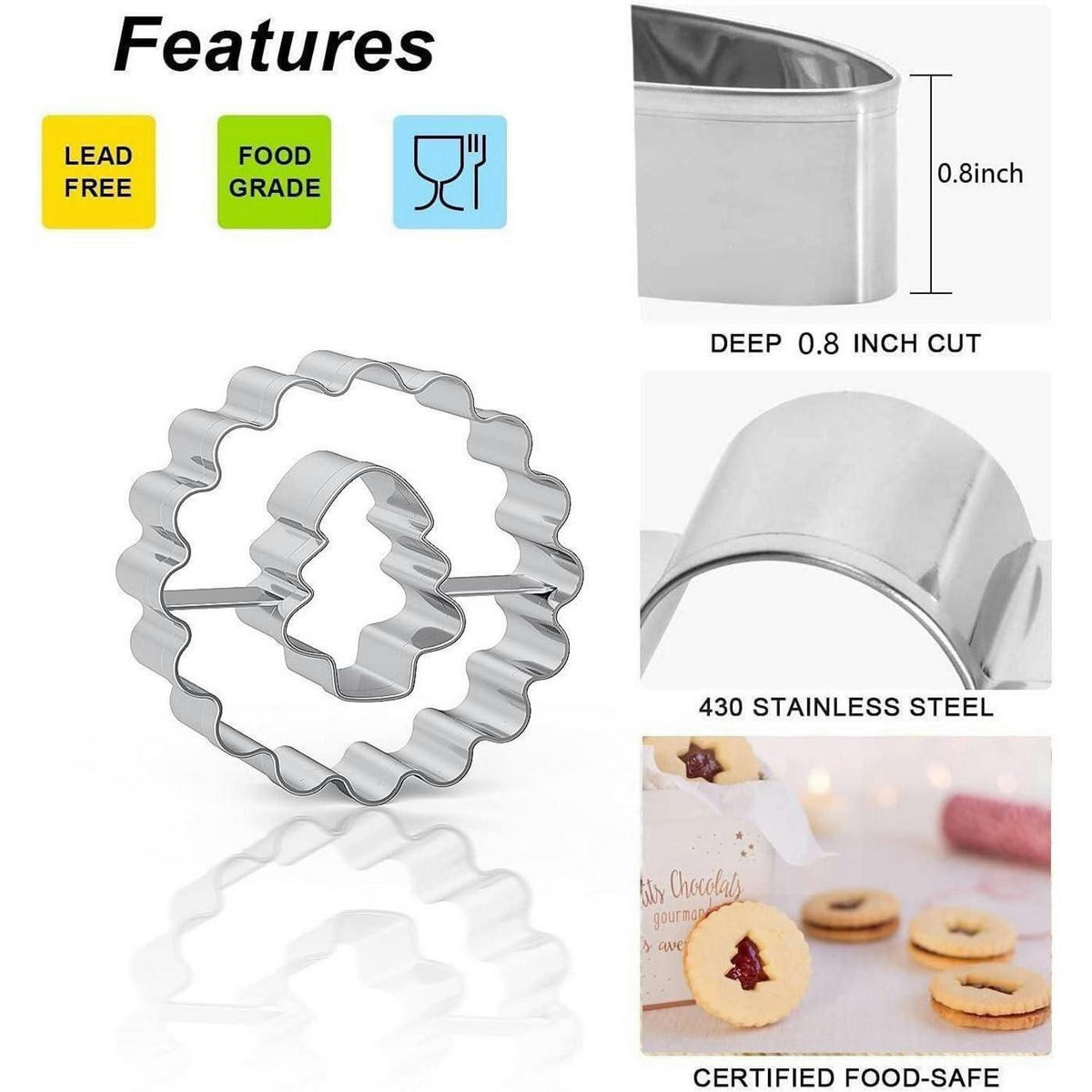 KEKSAUSSTECHER Set 9 Stück Edelstahl Weihnachten Linzer - Silberfarben, Metall (4.5/2.6/4.5cm)