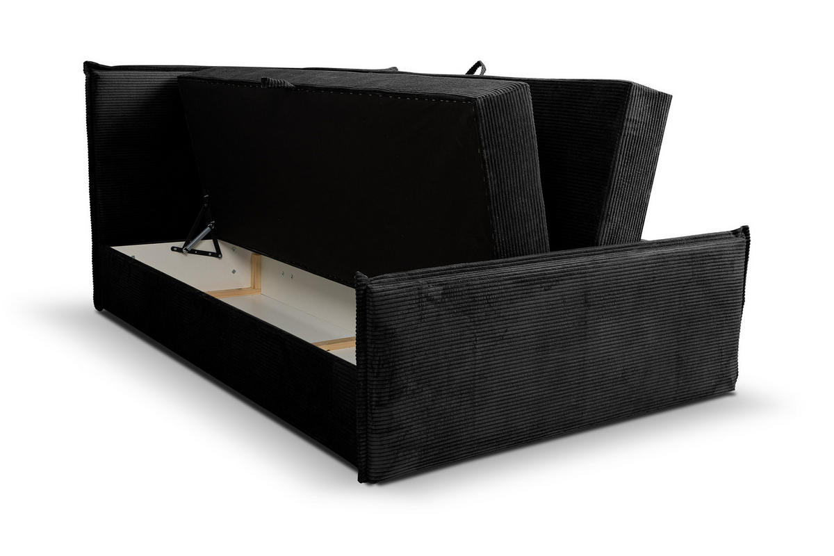 BOXBETT Vanessa mit 2 Bettkästen, 140x200, Farbe: Schwarz, Cordstoff, mit Bonell-Matratze inkl. Topper - Schwarz, Holz/Kunststoff (140/200cm) - VENASI MÖBEL