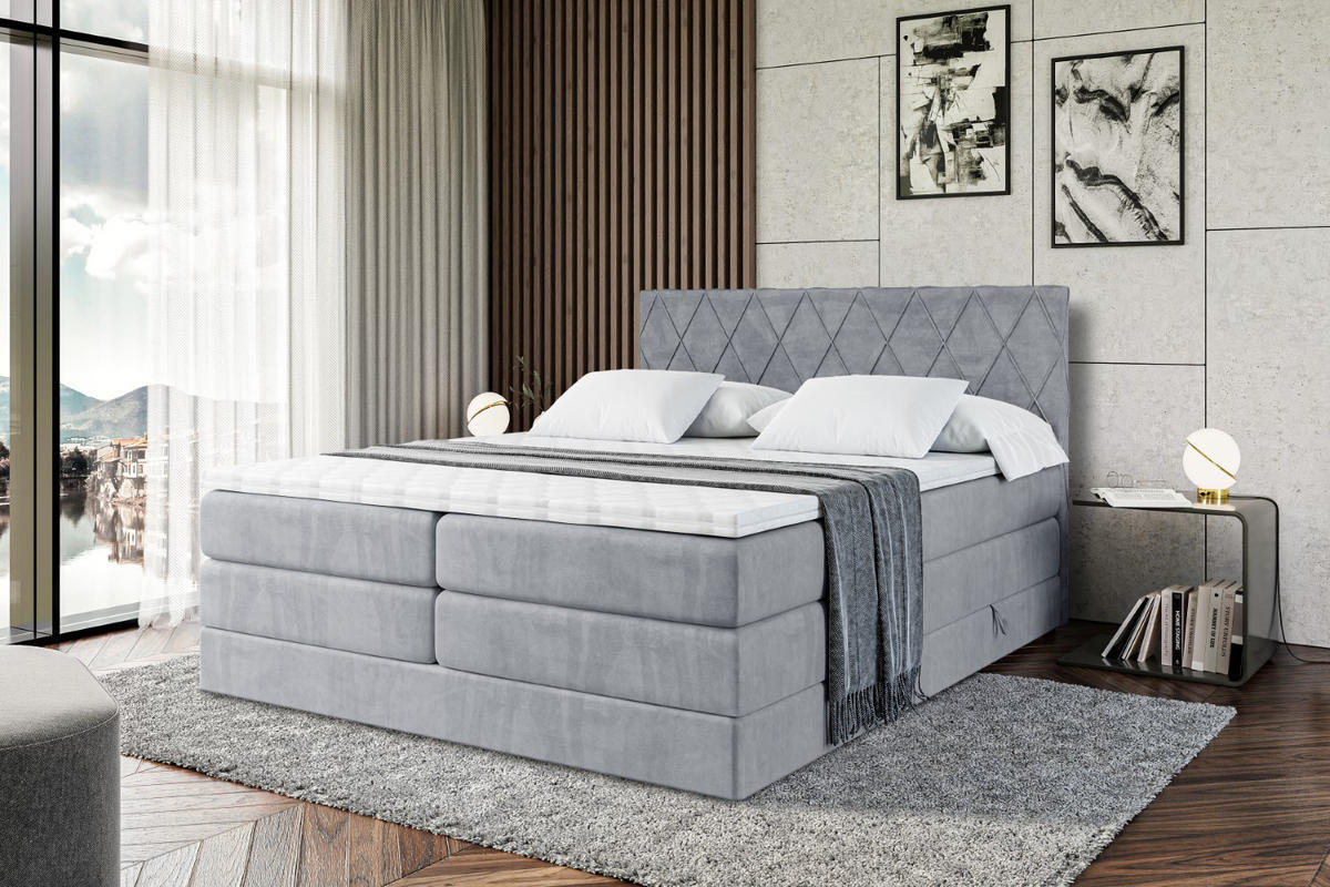 BOXSPRINGBETT LEPARO KING - 180 x 200 - H3/H4 - Grau - Grau, Holzwerkstoff (180/200cm) - ALTDECOR