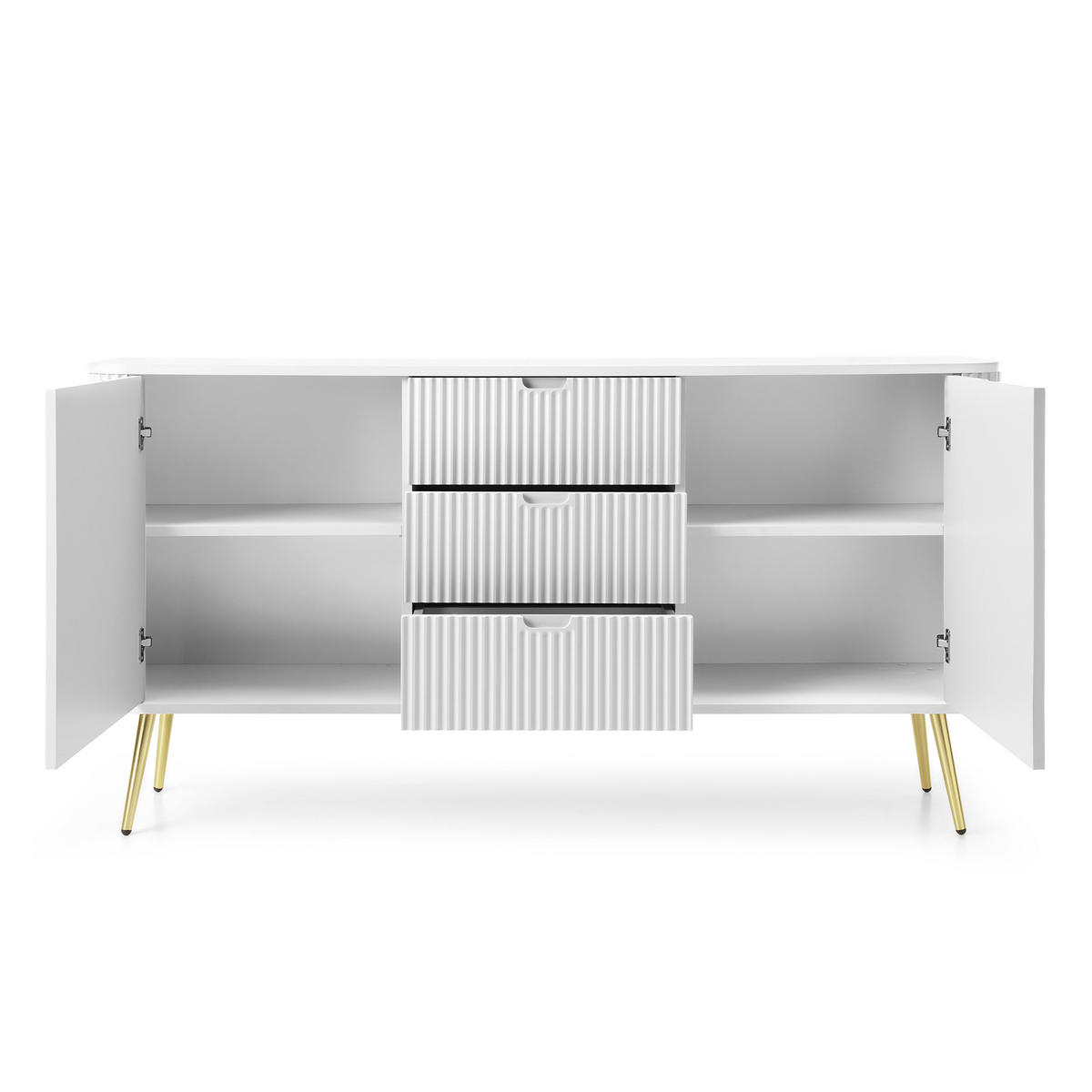 SIDEBOARD ZENZERO 168/87/39 cm mit 3 Schubladen 2 Türen Weiß - Goldfarben/Weiß, Holzwerkstoff (168/87/39cm) - MASSENO