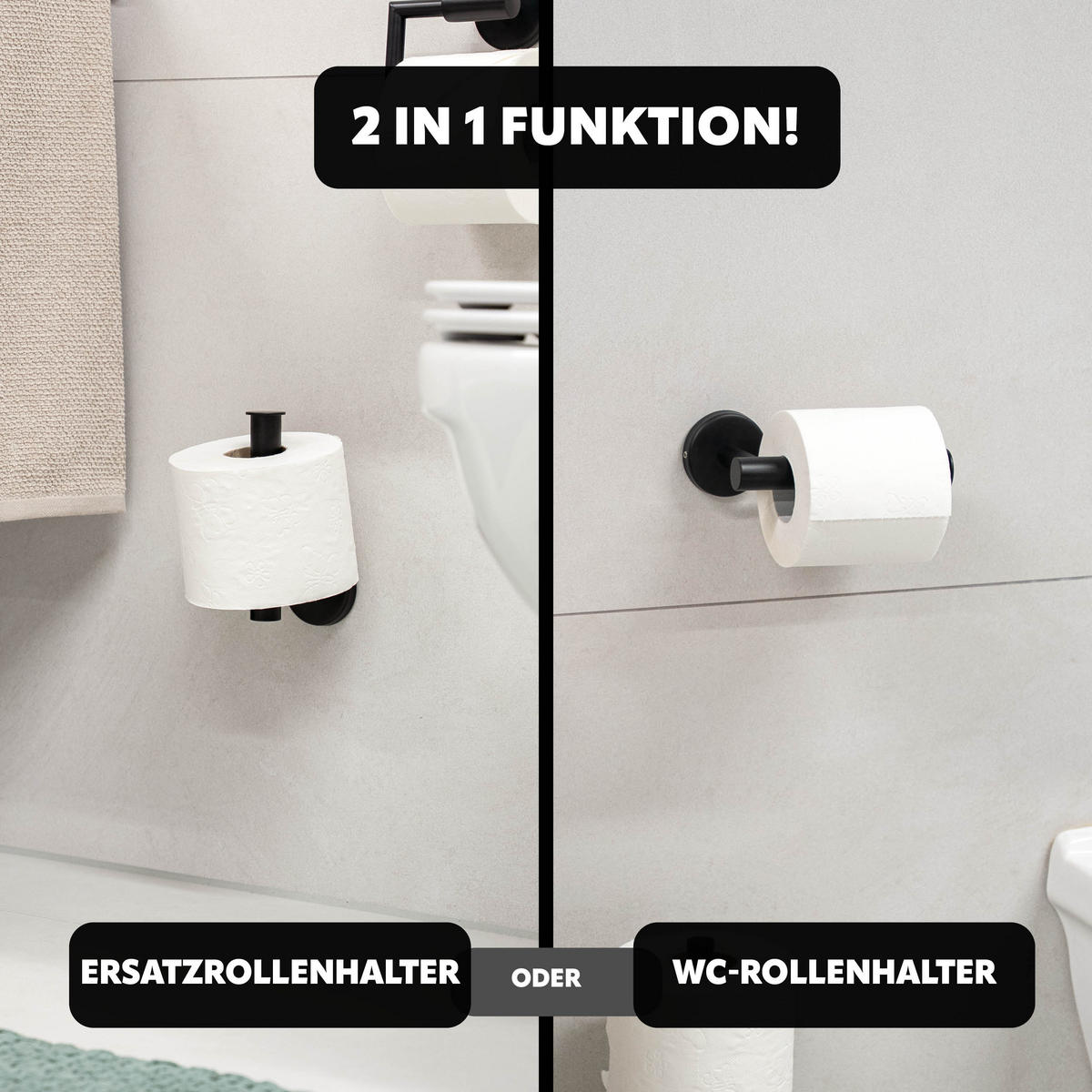 TOILETTENPAPIERHALTER PIAZZA BLACK 2er Set, Edelstahl - Schwarz, Metall (15.5/11/6cm)