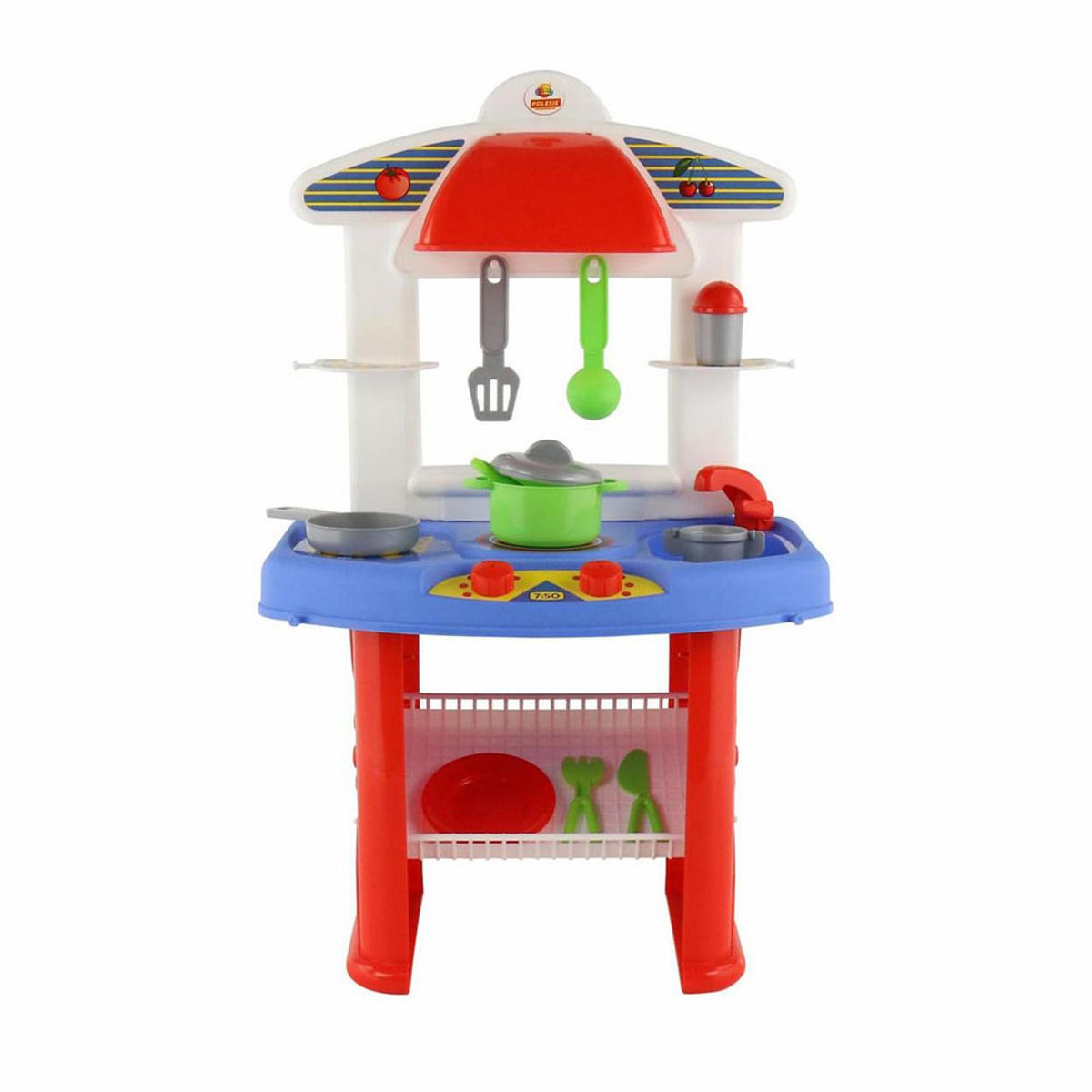 SPIELKÜCHE Jana 58812 rot Kunststoff, Topf, Pfanne, Besteck, Waschbecken, Kochplatte, Geschirr - Blau, Kunststoff (13/43/48cm) - Polesie