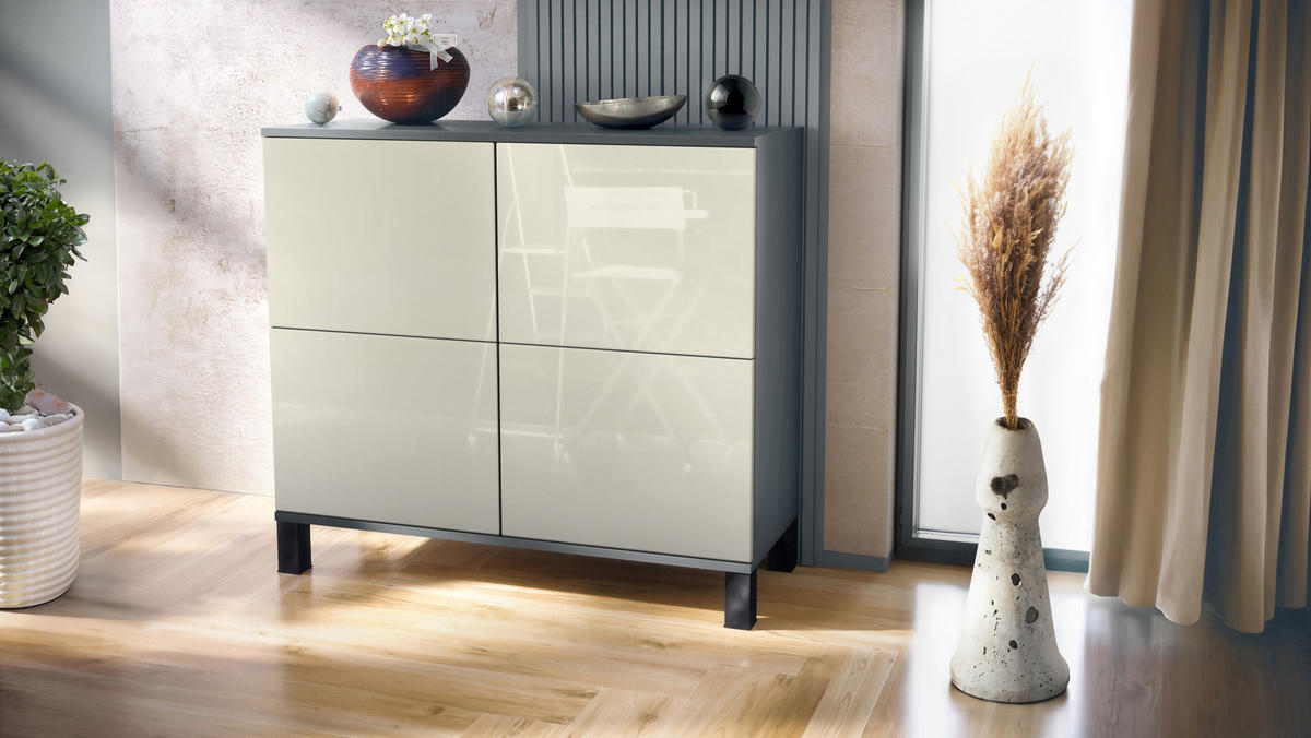 KOMMODE Rova Creme Hochglanz - Creme, Holzwerkstoff (92.5/84.5/35cm) - Vladon