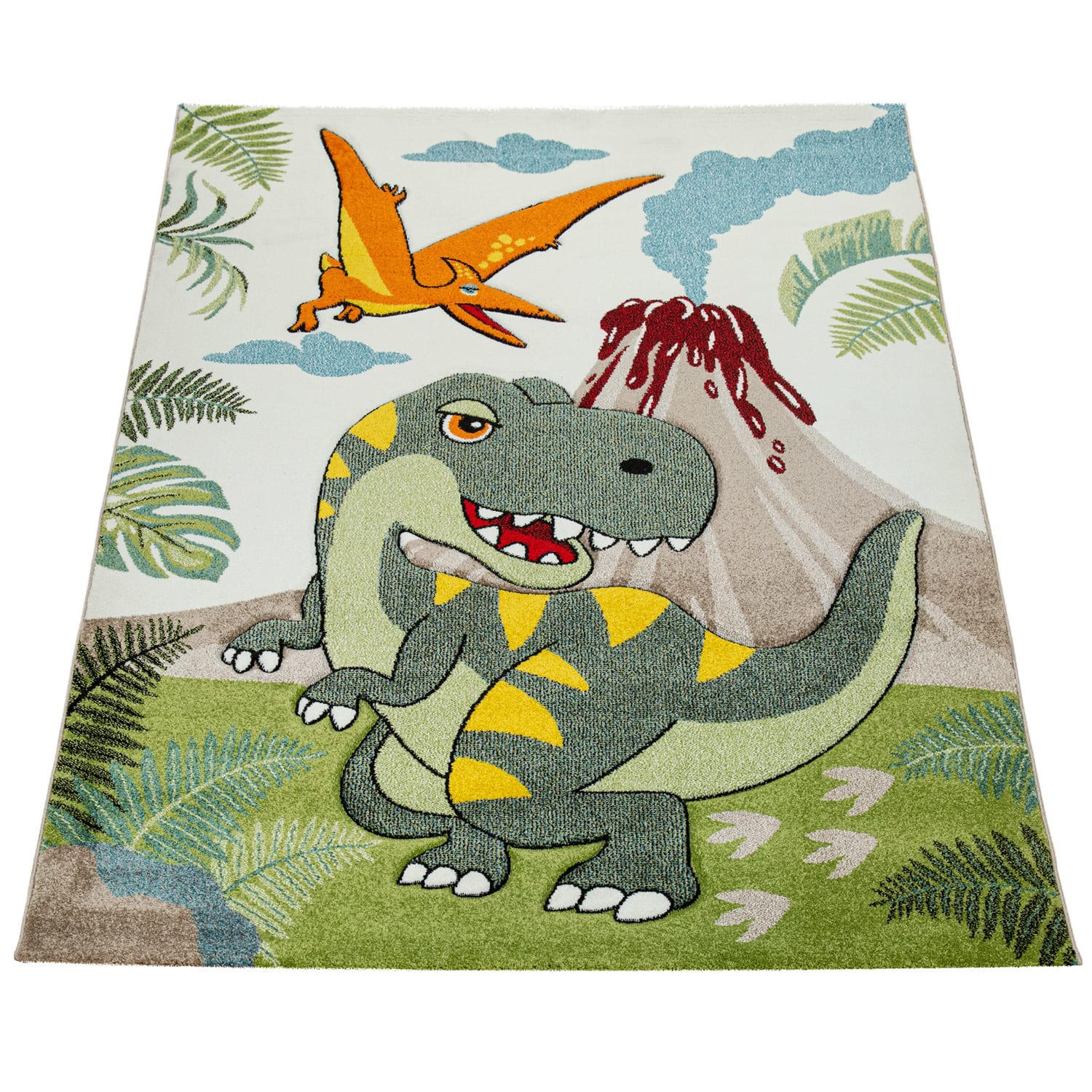 KINDERTEPPICH Dinosaurier Kinderzimmer schmutzabweisend Grün Rechteckig 160x230 - Grün, Textil (160/230cm) - KADIMA DESIGN