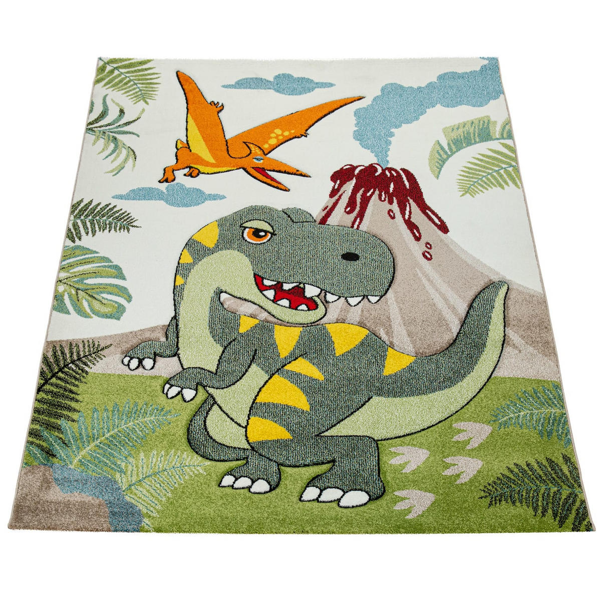 KINDERTEPPICH Dinosaurier Kinderzimmer schmutzabweisend Grün Rechteckig 160x230 - Grün, Textil (160/230cm) - KADIMA DESIGN