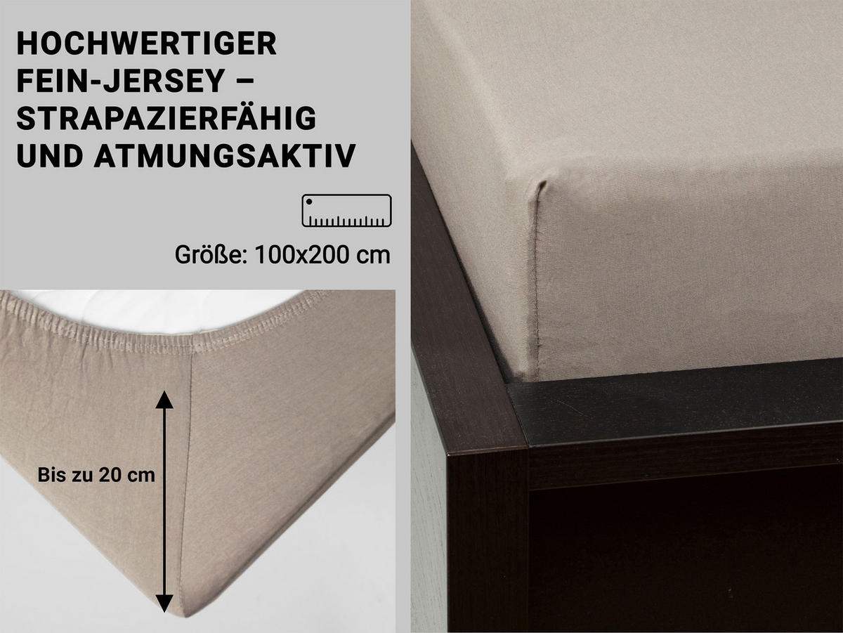 SPANNBETTLAKEN, 100x200 cm, 100% Baumwolle, Taupe - Taupe, Textil (100/200cm) - Zollner