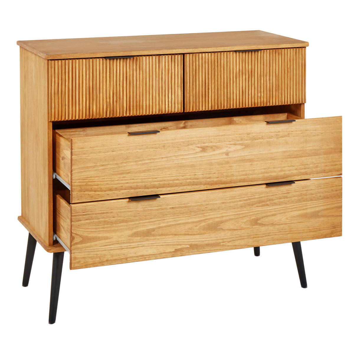 KOMMODE mit 4 Schubladen Kiefernholz Braun Timmins - Hellbraun, Holz (100/91/45cm) - Beliani
