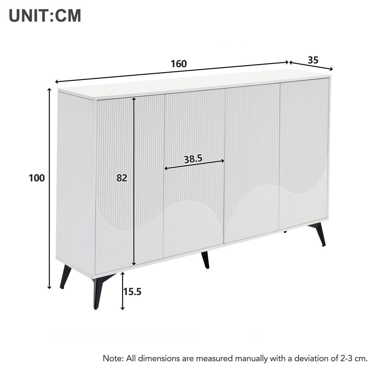 SIDEBOARD 160/35/100 cm in Weiß mit 4 Türen und verstellbaren Einlegeböden - Weiß, Holzwerkstoff (160/100/35cm) - BEAOK
