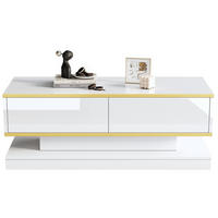 COUCHTISCH 100/50/38 cm in Warmweiß mit Goldrand, Hochglanz und 2 Schubladen - Weiß, Holzwerkstoff (100/50/38cm) - Flora Grace