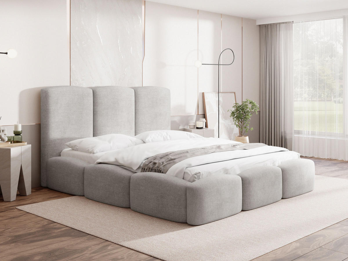 POLSTERBETT Harmony mit Bettkasten & Lattenrost in Hellgrau Chenille 140 x 200 cm - Birkefarben/Hellgrau, Holzwerkstoff/Kunststoff (140/200cm) - WFL GROUP