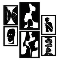 POSTER Set Mit 6 Atavistischer Kopf In Liebhaber Abstrakt Ästhetische Dekorative Gemälde Für Ihr Wohnzimmer Zuhause A3 & A4 Schwarzer Rahmen - Schwarz, Papier (29/3cm) - Nacnic