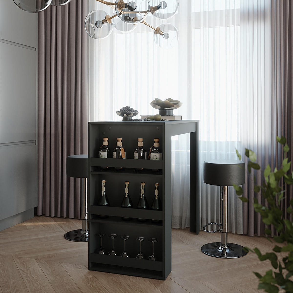 STOJACÍ BAROVÝ STŮL SE ŽIDLEMI Repose Antracit - černá/antracitová, kompozitní dřevo (117/57/106cm) - Vicco