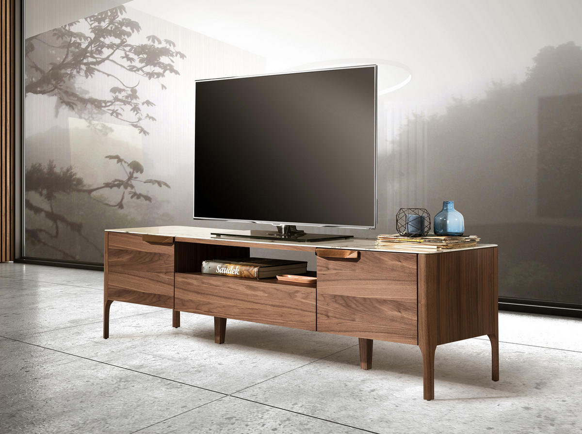 TV-ELEMENT Walnuss Stahl Weiß 180/45/50 cm - Edelstahlfarben/Walnussfarben, Holz/Stein (180/50/45cm) - ANGEL CERDA
