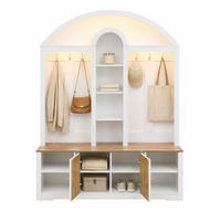 GARDEROBE-SET in Weiß mit Schuhregal, Ablagen und Haken für Flur und Eingangsbereich, B150/T40/H195 cm - Weiß, Holzwerkstoff/Metall (150/195/40cm) - STILVORA