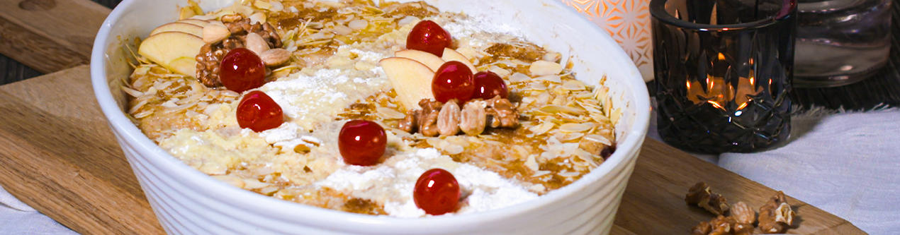XXXLecker-Griess-Auflauf-mit-Knusperkruste-und-Kirschen
