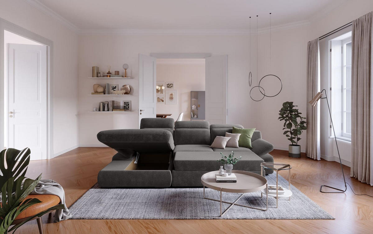 ECKSOFA mit Schlaffunktion und Bettkasten - Graphitfarben, Kunststoff/Textil (276/168cm) - Cotta