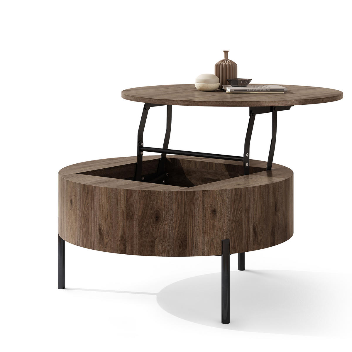 COUCHTISCH rund aufklappbar höhenverstellbar Stauraum 79/79/42 cm - Nussbaumfarben, Holzwerkstoff (79.5/79.5/42.7cm) - designimpex