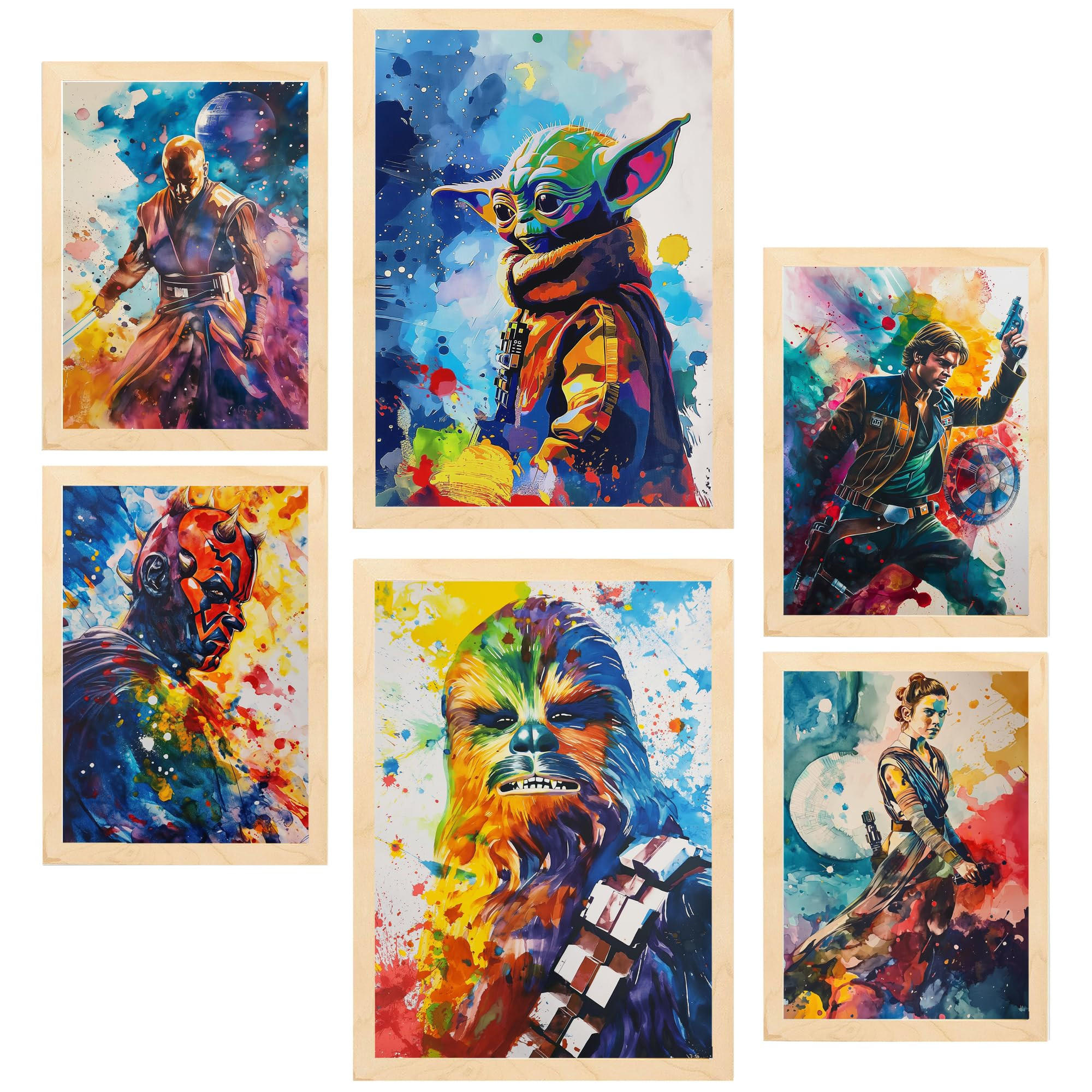 POSTER Set Mit 6 Bunte Starwars A3 & A4 Rahmen Aus Hellem Holz - Beige, Papier (29/3/42cm) - Nacnic