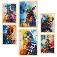 POSTER Set Mit 6 Bunte Starwars A3 & A4 Rahmen Aus Hellem Holz - Beige, Papier (29/3/42cm) - Nacnic