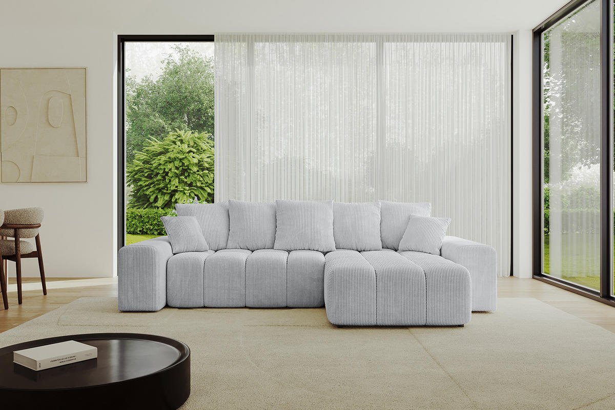 ECKSOFA Ottomane rechts ENIL-L 297x189x68 Grau Cord - Grau, Holzwerkstoff/Kunststoff (189/297cm) - ALTDECOR