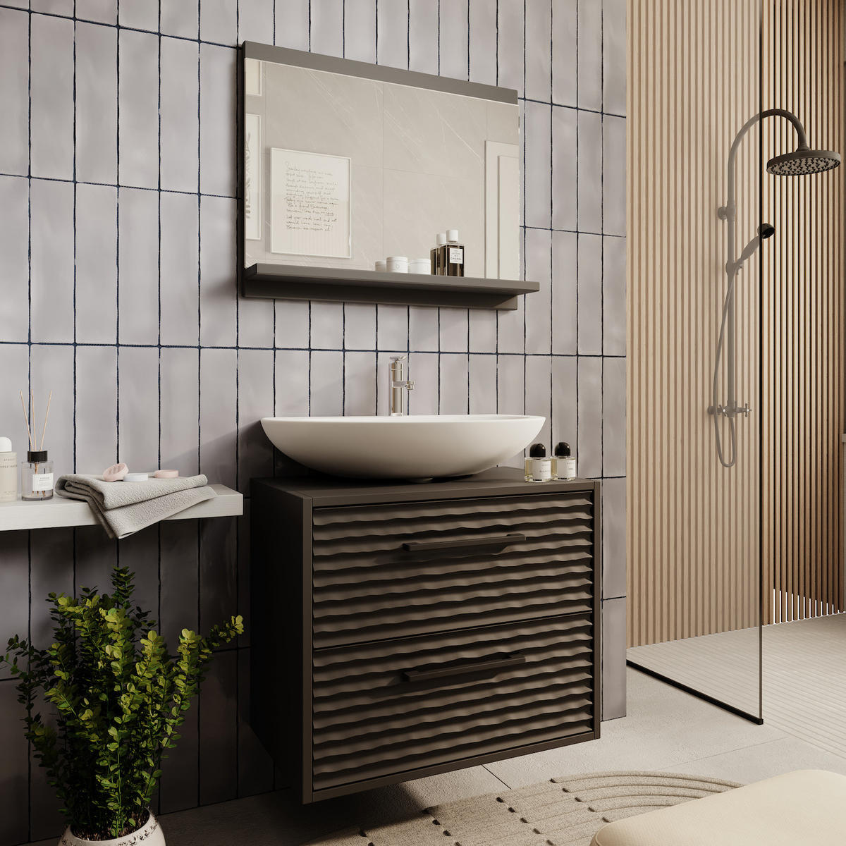 WASCHBECKENUNTERSCHRANK Etna 2 Schubladen Schwarz Matt - 60 x 35 x 50 cm - Schwarz, Holz (60/50/35cm) - Badplaats