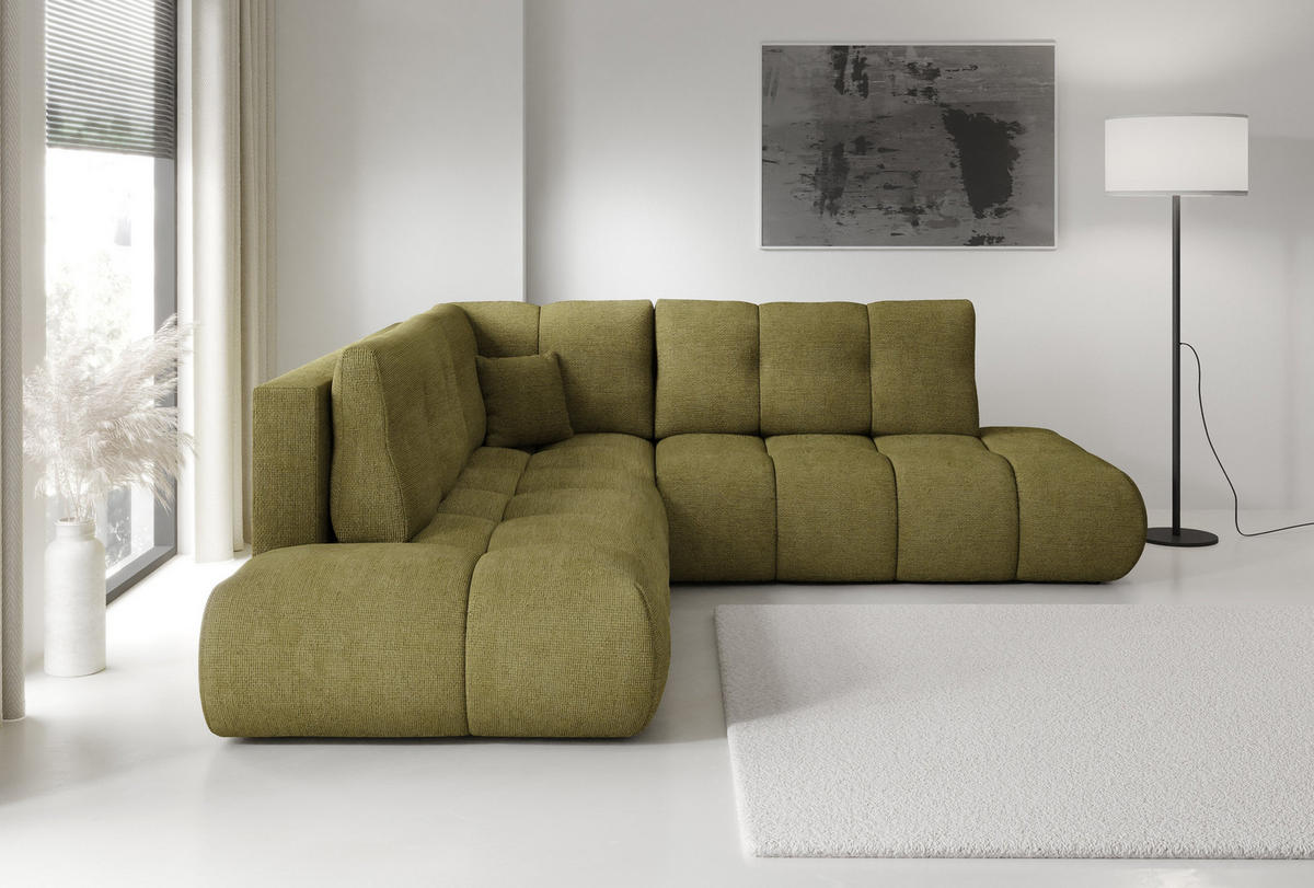 ECKSOFA DUCA II L-S Grün Chenille mit Schlaffunktion - Grün, Holz (266.5/266.5cm) - MASSENO
