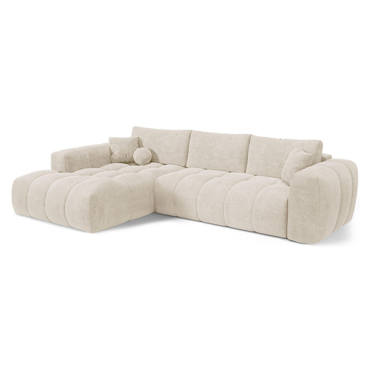 LINKSECK-SCHLAFSOFA mit Stauraum SKY Köpergewebe Creme 310cm - Creme, Textil (310/180cm) - Premium Interiors