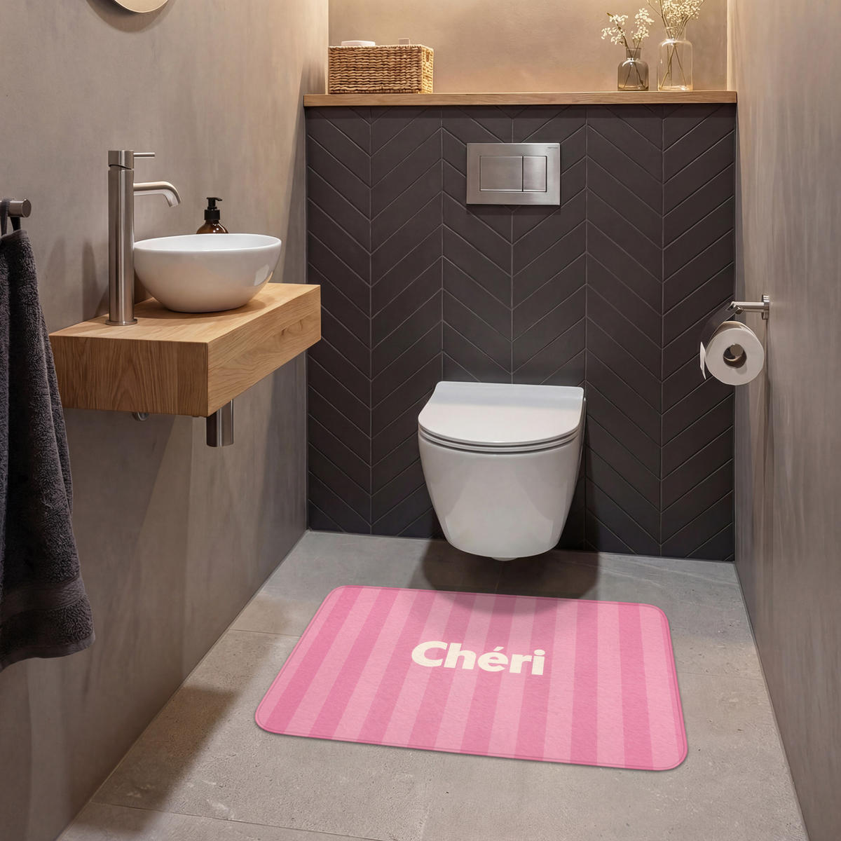 WC PŘEDLOŽKA Pruhované - růžové - Chéri 80x50 cm - růžová, textil/plast (80/1cm) - OnlyWow