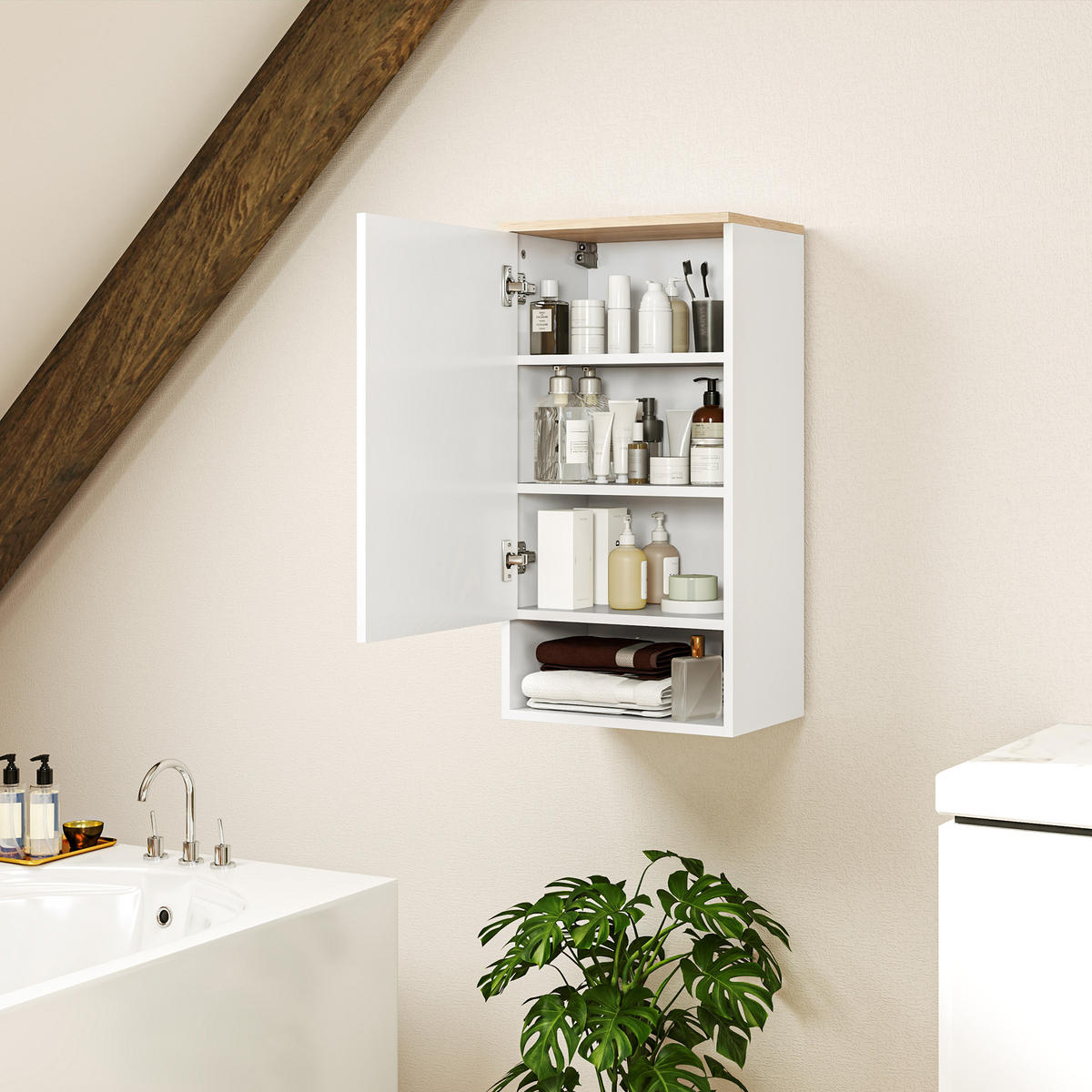 HÄNGESCHRANK Wandschrank Badezimmerschrank mit Türen, verstellbaren Ablagen - Weiß, Holz (27/77/40cm) - HOMCOM