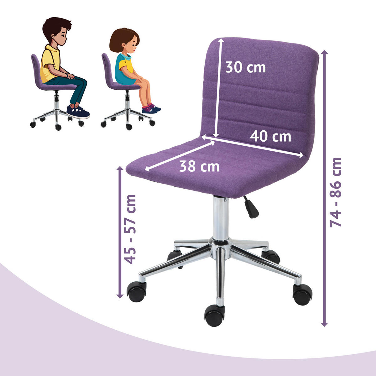 KINDERSCHREIBTISCHSTUHL LINUS Stoffbezug Lila - Violett/Silberfarben, Textil (40/86/37.5cm) - SVITA