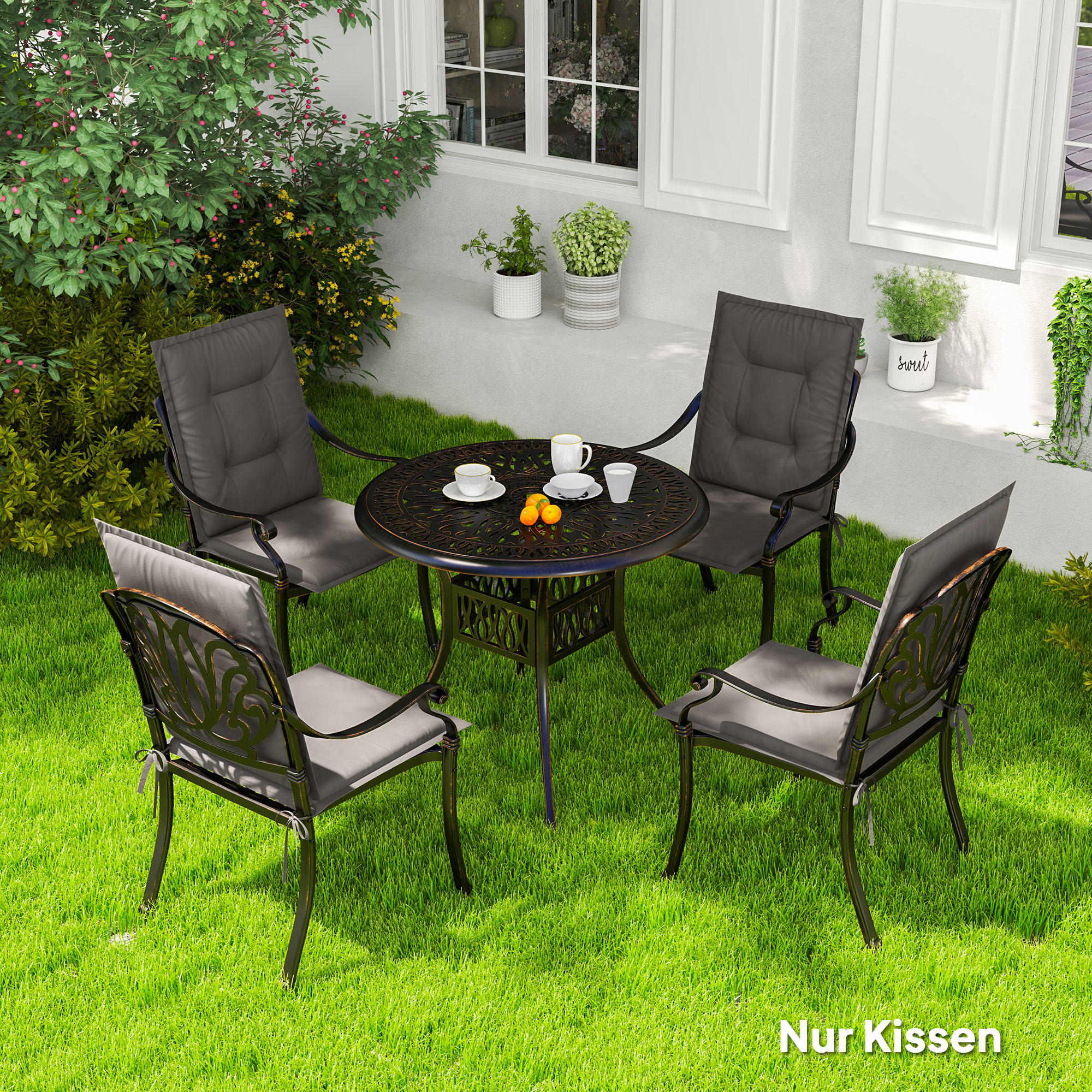SITZKISSEN 4er Set 108 x 50 x 5 cm - Dunkelgrau, Kunststoff (50/5/108cm) - Outsunny