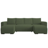 WOHNLANDSCHAFT DORA U mit Bettkasten und Schlaffunktion, U-Form, bequem - Grün, Textil (305/85/140cm) - Storez24