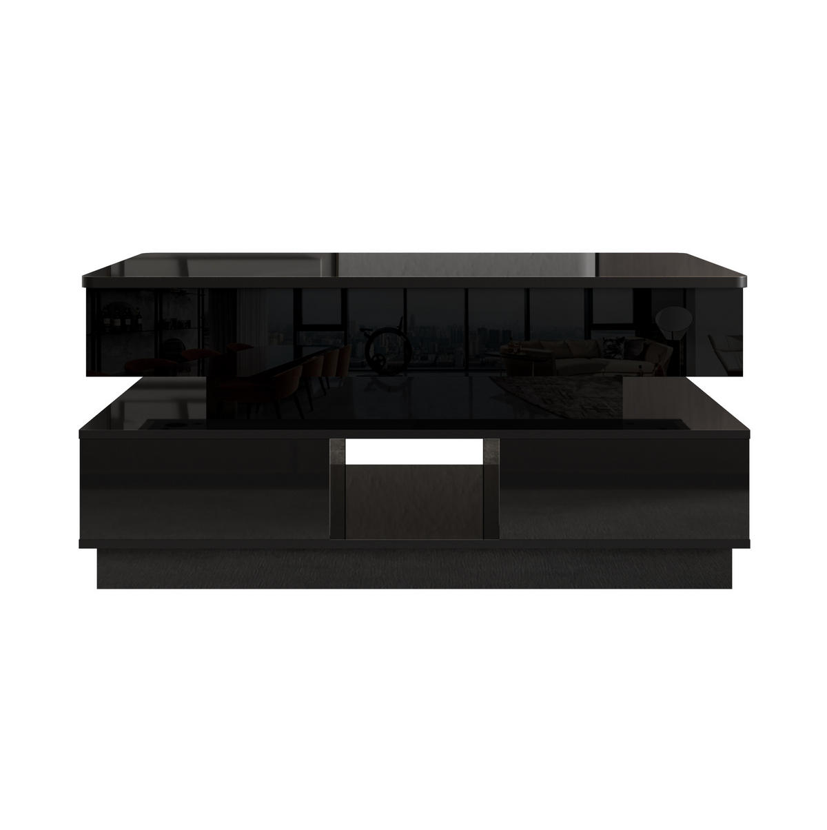 COUCHTISCH 90/48/42,5 cm schwarz aus MDF mit Höhenverstellung, LED und Steckdose - Schwarz, Holzwerkstoff (48/90/42.5cm) - OKWISH