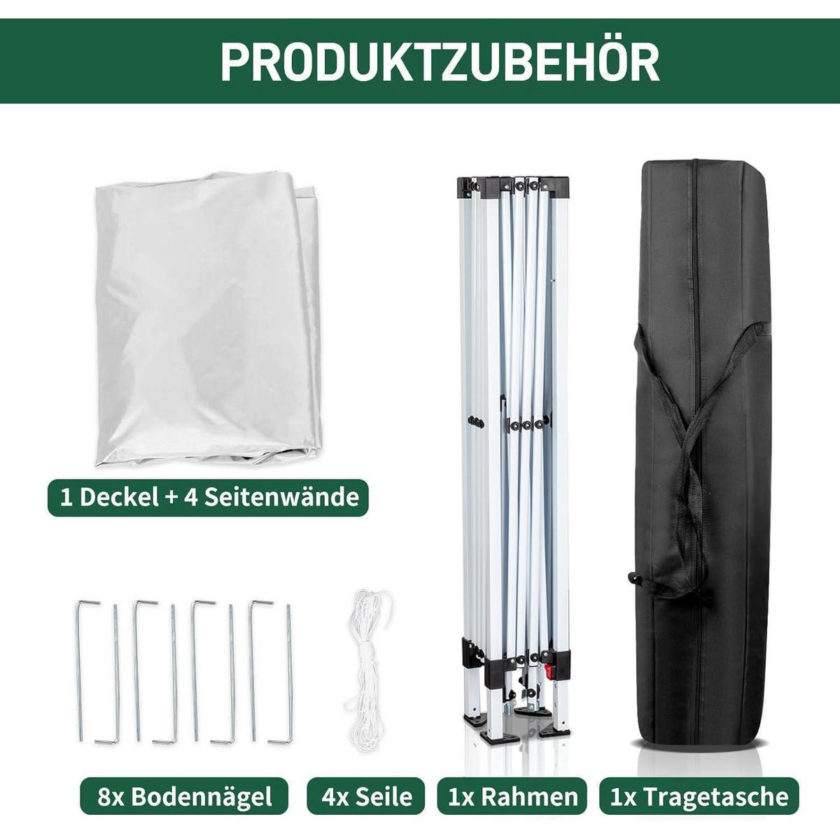 FALTPAVILLON 2 x 2 m Weiß mit 4 Seitenteilen UV-Schutz 50+ - Weiß, Textil (200/255/200cm)