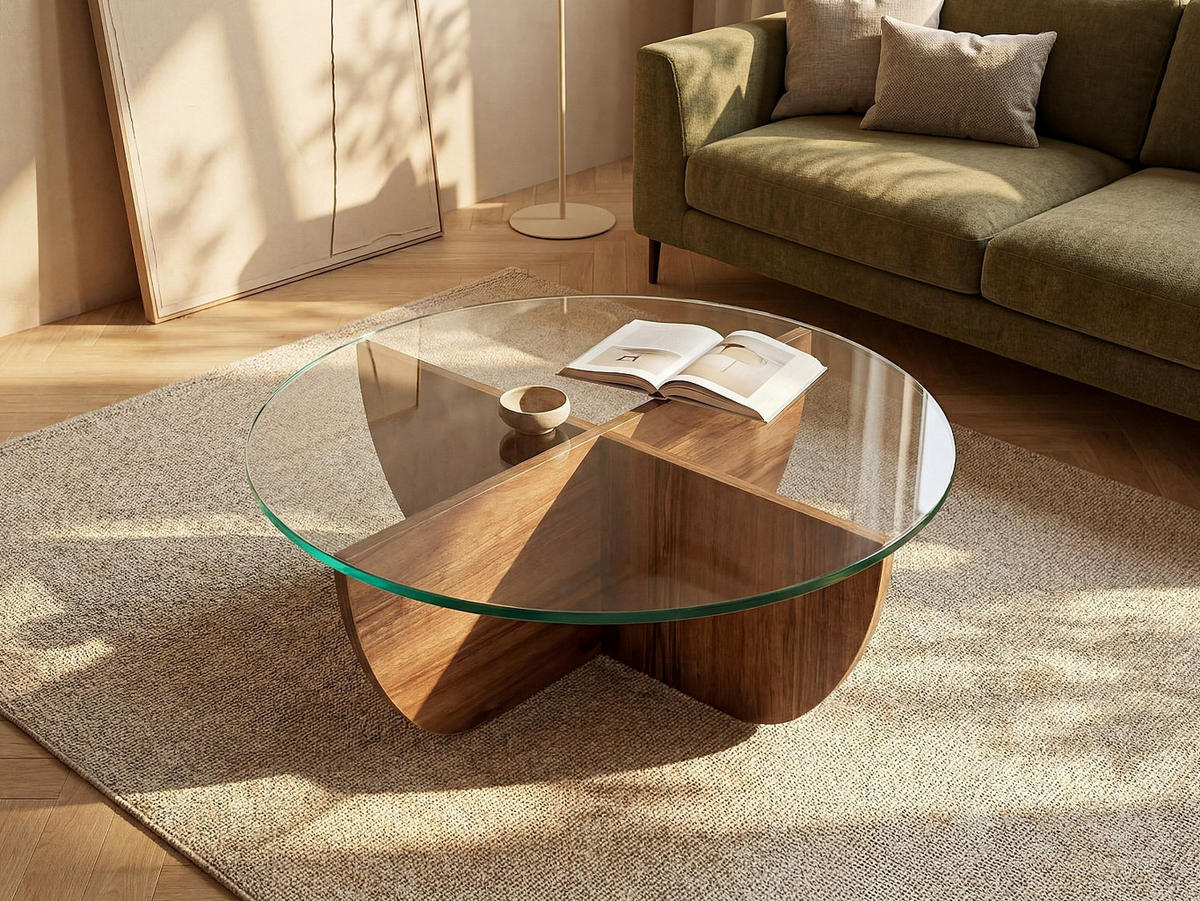 COUCHTISCH - 90 cm x 90 cm - holz - transparent, naturfarben dunkel Aysun - Dunkelbraun, Glas/Holz (90/90/30cm) - Vente-Unique