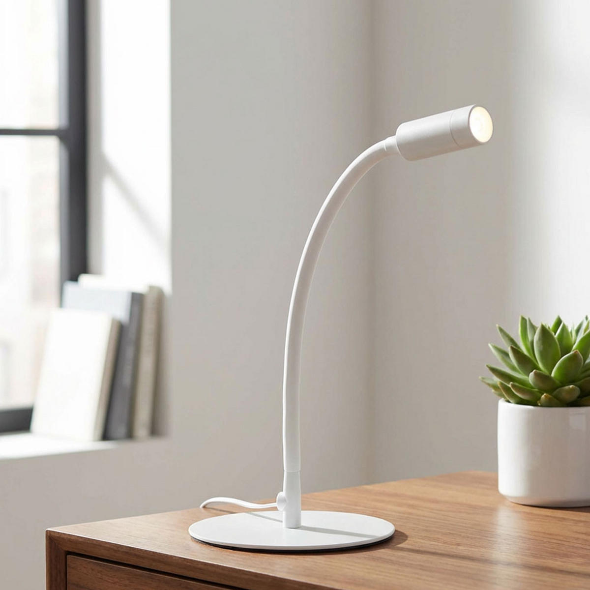 LED TISCHLEUCHTE Weiß Flexibler Arm - Weiß, Metall (18.5/18.5/44.3cm) - Globo Lighting