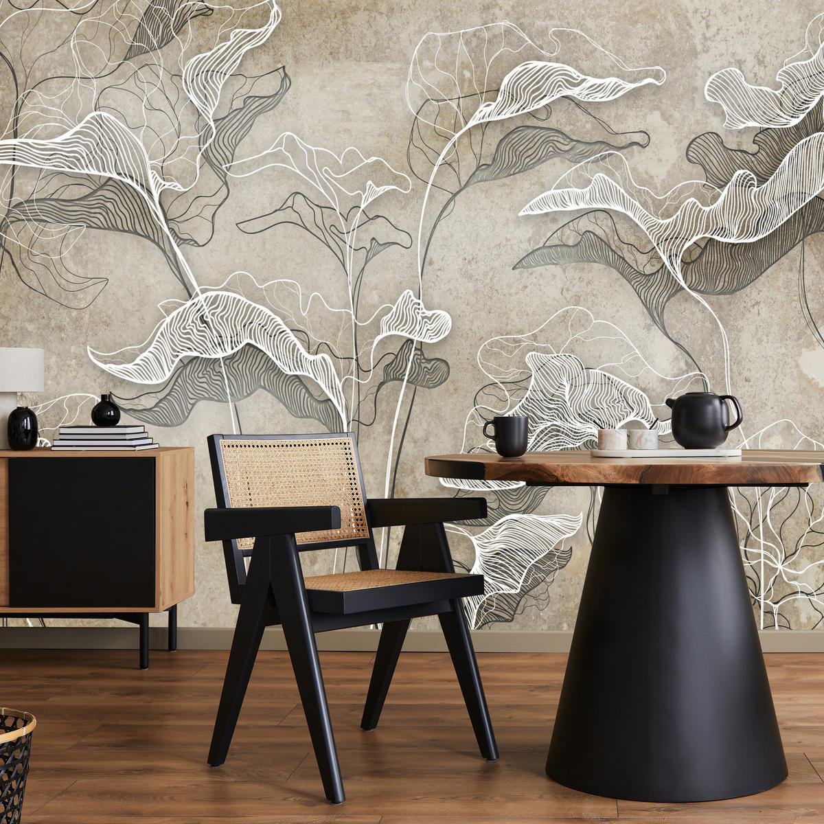 FOTOTAPETE Abstrakte Blätter Beton Optik 350x256 - Beige/Braun, Papier (350/256cm) - Muralo