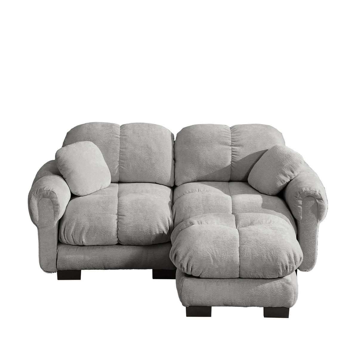 ECKSOFA DE-34384 L-Form mit Ottoman und Steppdesign Hellgrau - Hellgrau, Textil (149/190cm) - ComfortXL