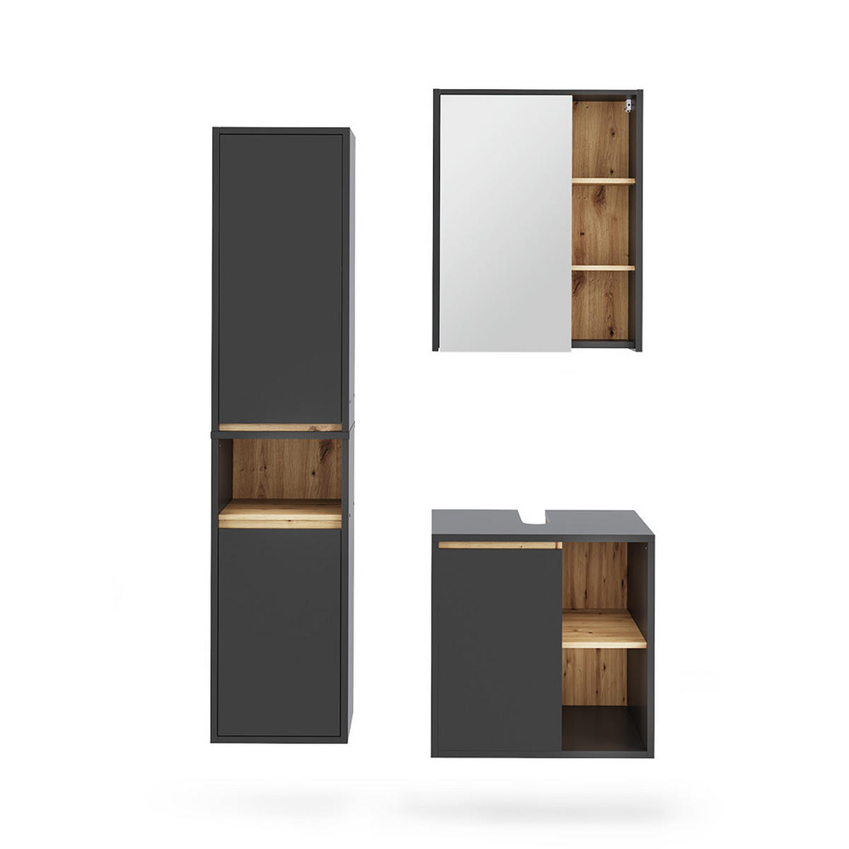 SADA KOUPELNOVÉHO NÁBYTKU Viola Grey/Artisan - šedá/dub artisan, kompozitní dřevo (60/60/45.5cm) - Vicco