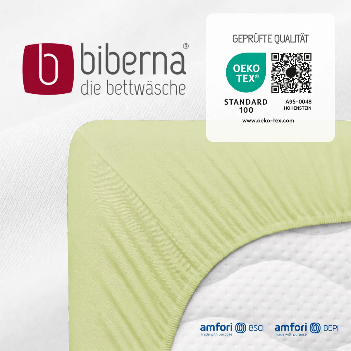 SPANNBETTTUCH Premium Jersey pistaziengrün, 90x190 cm - 100x200 cm - Hellgrün, Textil (100/200cm) - biberna