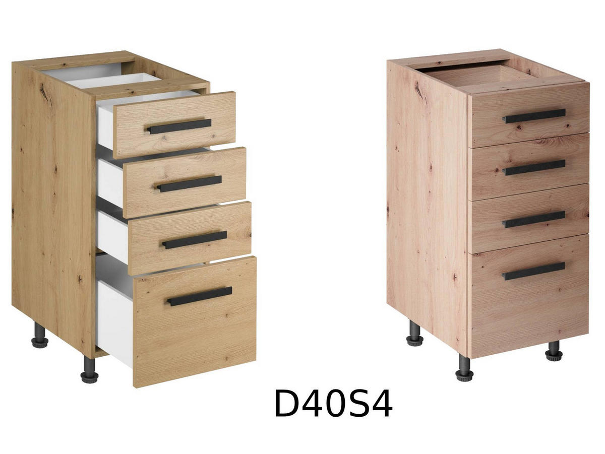 KÜCHENZEILE 240 - Langen KL2-M240 in Artisan Eiche - Schwarz/Eiche Artisan, Holz/Metall (240/212/58cm)